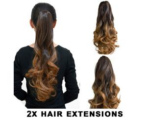 2Pcs Ombre Brown High Grade Ponytail Clamp Wavy 20" Hair Extension Ombreclaw02 2X