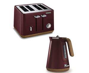 2pc Morphy Richards Aspect Electric 1.5L Cordless Kettle/4 Slice Toaster Maroon