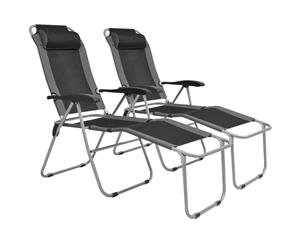 2pcs Reclining Sun Beach Deck Lounger Chair Outdoor Folding Camping Grey