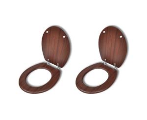 2x Toilet Seats with Hard Close Lids MDF Brown Washroom WC Covers Pad