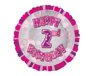 45cm Glitz Pink 2nd Birthday Round Foil Balloon Packaged