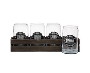 4pc Maverick 400ml Beer Glasses Mug Can Jar Drinking Party Bar Glass Wood Crate