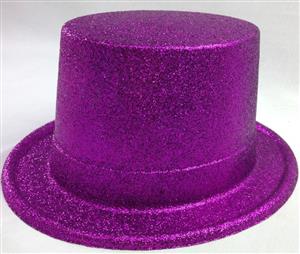 6x Glitter Top Hat Fancy Party Plastic Costume Tall Cap Fun Dress Up Bulk New - Purple - Purple