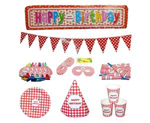 74pce Red Polka Dot Colour Party Set Birthday Kids Event Bundle Pack Bulk - Red and White