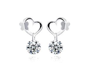 .925 Sterling Silver Butterfly in Love Earrings-Silver/Clear