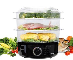 9L Steam Cooker Steamer 3 Tray 800W Power Dial Timer Healthy Stackable