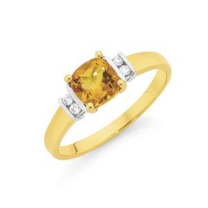 9ct Gold Citrine & Diamond Ring