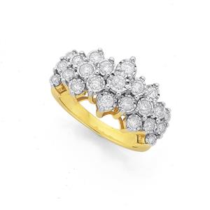 9ct Gold Diamond Large Cluster Band