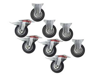 AB Tools 4" (100mm) Rubber Fixed and Swivel With Brake Castor Wheels (8 Pack) CST03_05