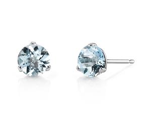 Aquamarine Earrings 14K White Gold 3 Prong Martini Round 6 mm 1.4 ct NSJE18442