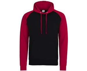 Awdis Just Hoods Adults Unisex Two Tone Hooded Baseball Sweatshirt/Hoodie (Jet Black/Fire Red) - RW3928