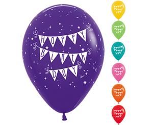 B/day Bunting Fash 30cm Latex Balloons AOP Wht Ink 50pk