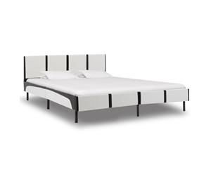 Bed Frame White and Black Faux Leather Queen Upholstered Bedroom Base