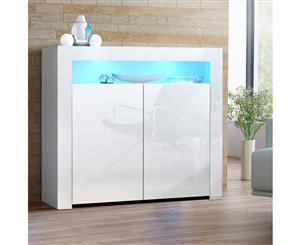 Buffet Sideboard Cabinet LED High Gloss Storage Cupboard 2 Doors White