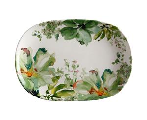 Casa Domani 40x28cm Botanical Ceramic Oval Serving Food Platter Plate GRN WHT