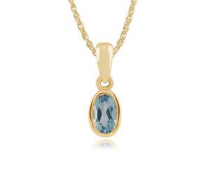 Classic Oval Blue Topaz Bezel Set Pendant in 9ct Yellow Gold