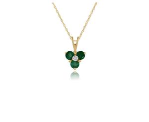 Classic Round Emerald & Diamond Cluster Pendant in 9ct Yellow Gold