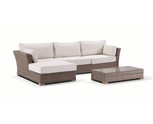 Coco Chaise Outdoor Wicker Modular Lounge Setting With Coffee Table - Outdoor Wicker Lounges - Brushed Wheat Cream cushions