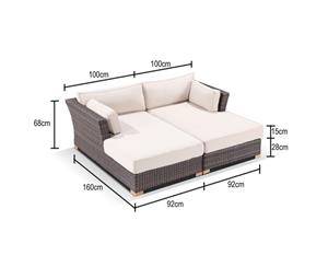 Coco Outdoor Wicker Modular 2 Piece Daybed Garden Setting - Outdoor Daybeds - Chestnut Brown/Latte Cushion