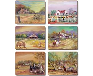 Country Inspired Kitchen HOMESTEADS Cinnamon Cork Backed Coasters Set 6 New