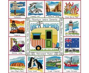 Country Threads Cross Stitch GREY NOMADS Australian Icons Pattern New FJP4002 (CT)