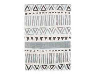 Dakar Blue And Cream Aztec Patterned Shag Rug