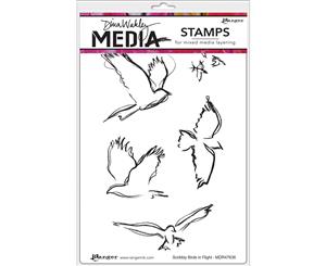 Dina Wakley Media Cling Stamps 6&quotX9"-Scribbly Birds In Flight