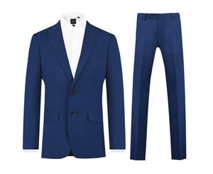 Dobell Mens Bright Blue 2 Piece Suit Slim Fit Peak Lapel