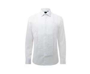 Dobell Mens White Tuxedo Dress Shirt Regular Fit Standard Collar Double Cuff Pleated Fly Front