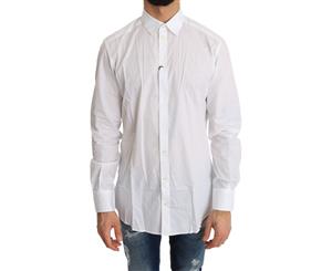 Dolce & Gabbana White Cotton Gold Slim Fit Shirt