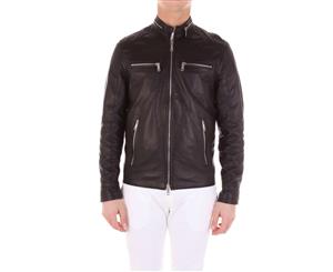 EMANUELE CURCI MEN'S BLACK LEATHER OUTERWEAR JACKET