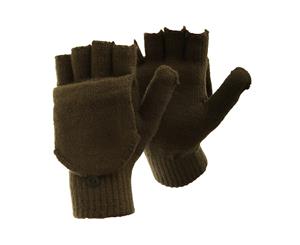 Floso Mens Plain Thermal Winter Capped Fingerless Gloves (Bottle Green) - GL224