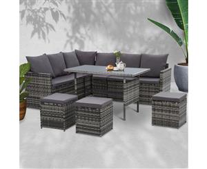 Gardeon Outdoor Dining Set Sofa Set Outdoor Furniture Dining Setting Sofa Set Lounge Wicker 9 Seater Mixed Grey Ottoman