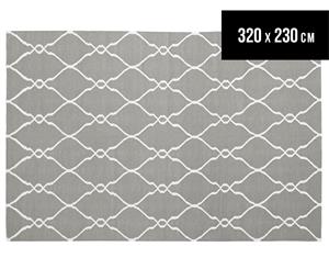 Hannah Pure Wool Flatweave Modern Trellis 320x230cm X-Large Rug - Grey