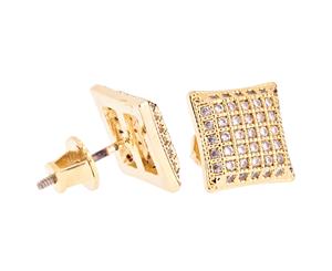 Iced Out Bling Micro Pave Earrings - PAD 10mm gold - Gold