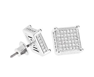 Iced Out Bling Micro Pave Earrings - SIDE 10mm - Silver