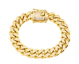 Iced Out Stainless Steel Miami Cuban Bracelet - 14mm gold - Gold