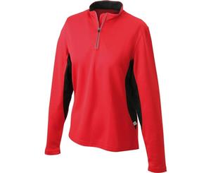James And Nicholson Womens/Ladies Long Sleeved Half Zip Running Shirt (Red/Black) - FU422