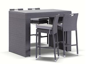 Marley Bar 4 Seater Wicker Bar Table With 4 Corona Bar Stools - Outdoor Wicker Bar Settings - Charcoal Wicker with Denim