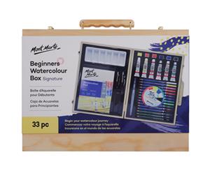 Mont Marte Signature 34pc Beginners Watercolour Paint Set In Wooden Box