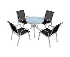 Outdoor Dining Set 5 Piece Steel Black and Grey Garden Patio Furniture