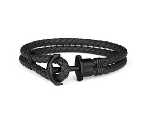 Paul Hewitt PHrep Black Leather Bracelet Black Anchor