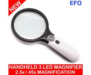 Portable Hand Held Magnifier Glass W/ 3 Led Light 2.5X / 45X Magnification