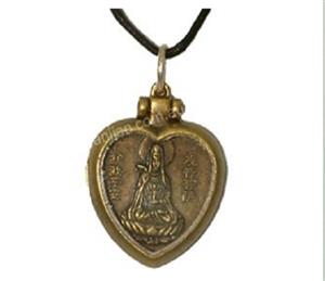 Quan Yin Heart Pendant Buddha Bronze Compassion Healing and Mercy