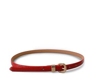 Queens Park - Patent Genuine Leather Red Skinny Women's Belt Gold Buckle