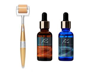 Re Eyes & Face Micro-Needle Derma Roller + Pure Vitamin C Serum + Hyaluronic Acid Serum