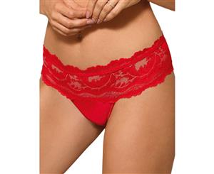 Roza Sefia Floral Lace Thong - Red