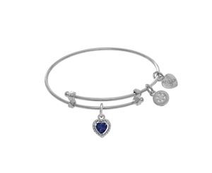 September Heart Shape CZ Birthstone Charm Adjustable Bangle Girls Bracelet - White