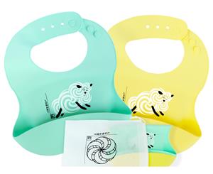 Set of 2 | Aussie Brand Lunart Ultra-Soft Lamb Silicone Bib in a Gift Bag (Sky Blue & Honey Bee Yellow)