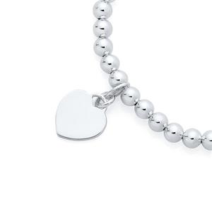 Silver Heart Disc On Ball Stretch Bracelet